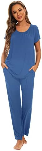 Smallshow Women's Maternity Postpartum Pajamas Ruched Short Sleeve Nursing Pjs