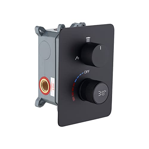 WHSHOWER 3 Outlet Function Solid Brass LED Digital Display Diverter Valve Trim Kit Matte Black Concealed Shower Mixer Valve