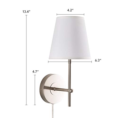 Vonluce 1-Light Wall Sconce Plug In Cord With White Fabric Shade, Wall Mount Vanity Lamp In Brushed Nickle Finish Hardwired Or Plug In, Wall Sconce Light Fixture For Bathroom Bedroom Bedside #TOP6