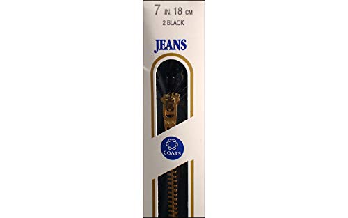 Coats Thread & Zippers F2707-BLK Brass Jean Metal Zipper, 7