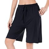 CULAYII Womens Bermuda Shorts Long Shorts for Women Athletic Basketball Comfy Lounge Knee Length Yoga Shorts with Pockets Black L