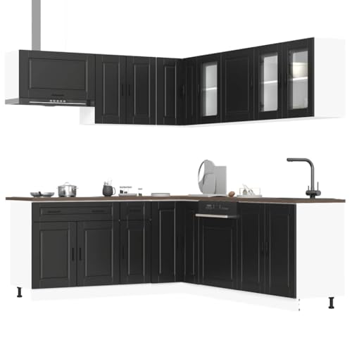 Qnhdfrt 11-Piece Porto Kitchen Cabinet Cupboard Set in Black