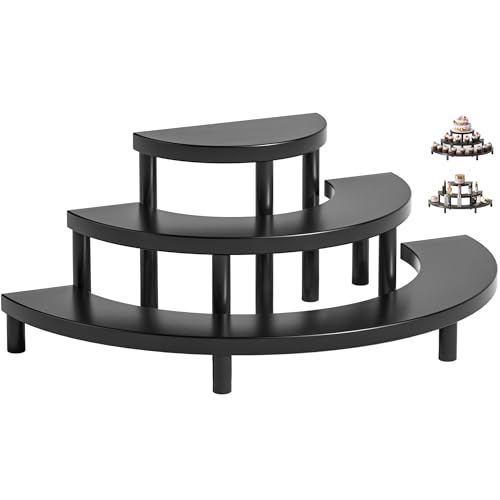 Yelinkws 3-Tier Wooden Display Risers Rustic Cupcake Stand Perfume Organizer Dessert Table Display Set for Party & Home Decor (Black)