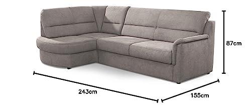 Cavadore Ecksofa Paris mit Federkern / Kleines L-Sofa mit Vorziehsitz, Bettkasten und Ottomane / 243 x 87 x 155 / Hellgrau