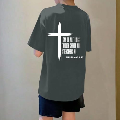 Image of KEEVICI Boys Christian Graphic Tees God Jesus Shirts for Kids Cross Faith Bible Verse Inspirational Religious Cotton T Shirt