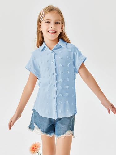 Haloumoning Girls Button Down Shirts Short Sleeve Kids Casual Chiffon Blouse Summer Tops T-Shirt3