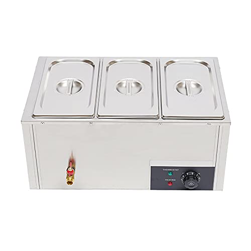 SHZICMY Edelstahl Buffetwärmer Buffetbehälter 3 Pan Gastronomie Speisewärmer Warmhalteplatte Warmhaltegerät Catering Speisenwärmer 3 * 7L für Bain Marie, 3 GN 1/3 Behälter mit Deckel