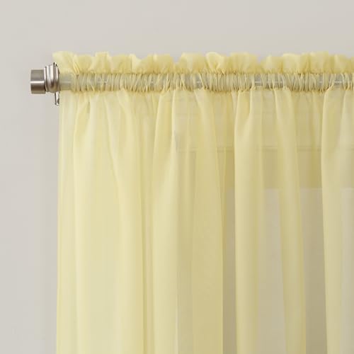 Image of No. 918 53566 Emily Sheer Voile Rod Pocket Curtain Panel, 59 inch x 84 inch, Yellow