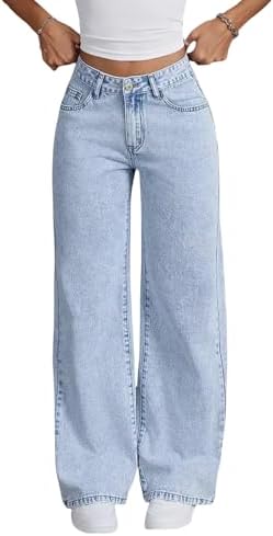 Women's Mid Rise Wide Leg Jeans Non-Stretch Light Dark Blue Denim...