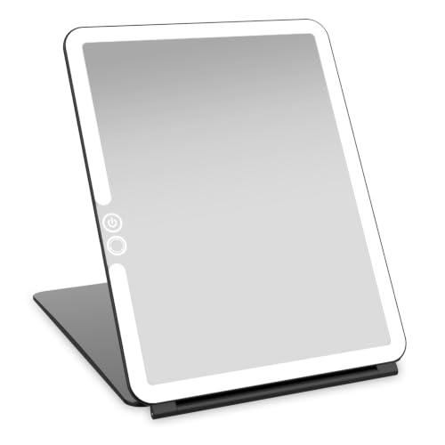 LUNA London Eclipse LED Lighted Travel Vanity Makeup Mirror | 3 Colour Light, Compact, Portable, Lighted, Rechargeable, Illuminated Mirror | Perfect for Travel, Makeup & Beauty Needs | Matte Black
