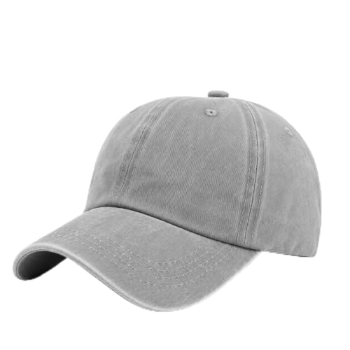 Image of Grey Washed Cotton Baseball Cap, Unisex Adjustable Low Profile Dad Hat