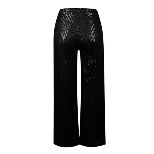 Women's Dressy Fashion Casual Solid Color High Waist Sequin Side Zipper Draped Wide Leg Loose Fit Pants4