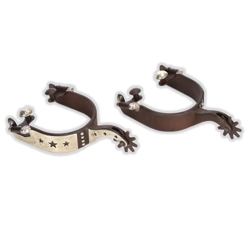 Kuidamos 1Pair Horse Spurs, Retro Carbon Steel Western Style Spur With Hand Carved Decoraation Silver Spurs For Boots Men And Women Antique Brown Spurs For Equestrian Training, Equestrian Competition #TOP20