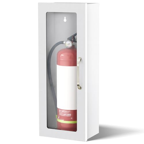 Zonon 1 Pcs 10lb Fire Extinguisher Cabinet Wall & Surface Mount 24-3/4 H x 10-1/4 W x 6-3/4 D 22 Gauge Steel Fire Extinguisher Box Case Extinguishers Holder with Handle for Indoor Outdoor (White)