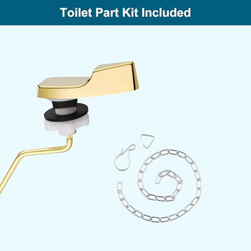 Image of Universal Side Mount Metal Toilet Handle Replacement Kit Compatible with American Standard /Mansfield /Gerber /TOTO /Kohler Toilet, Toilet Tank Flusher Lever with Flapper Chain, Shiny Gold | Compatible with American Standard /Mansfield /Gerber /TOTO /Kohler Toilet, Toilet Tank Flusher Lever with Flapper Chain