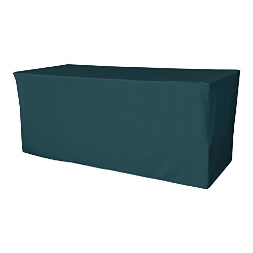 LA Linen Polyester Poplin Fitted Tablecloth, 96"L x 30"W x 30"H, Dark Teal