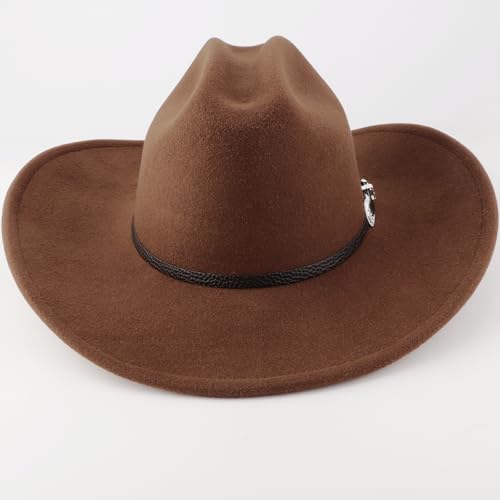 Image of DRESHOW Cowboy Hat for Women and Men Classic Felt Western Hat for Cowboys Cowgirls Wide Brim Belt Buckle Retro Fedora Hats