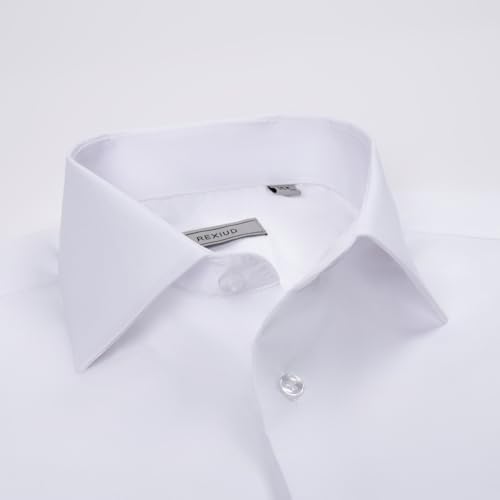 REXIUD Men's French Cuffs Dress Shirt Stretch Windsor Collar with Removable Collar Stays Long Sleeve Solid (US, Neck Sleeve, 15, 32, 33, White) by REXIUD - Used condition - Image 2