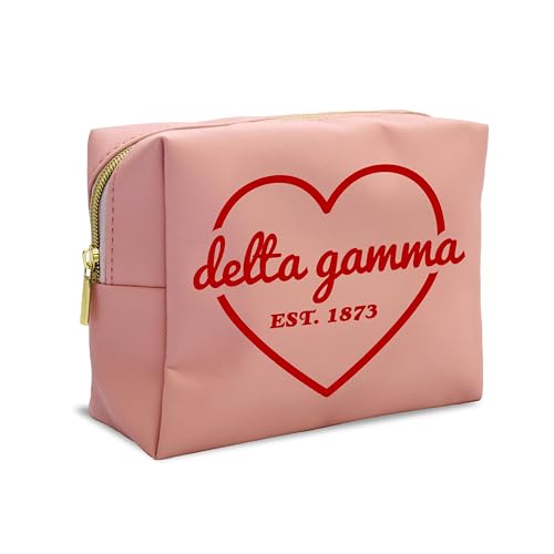 Sorority Shop Delta Gamma Makeup Bag - Multi-Purpose PU Leather, Water-Resistant Makeup travel bag with Licensed Design and Zipper Closure, Perfect Delta Gamma Sorority Gifts for Women