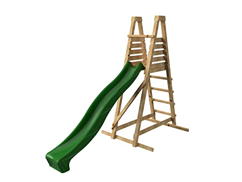 MASGAMES | Tobogán Mola XL | Madera tratada | Altura Plataforma 150 cm | Anclajes incluidos | Conector a Manguera |