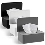 3 Pcs Wipes Dispenser, Refillable Wet Wipe Container with Lid 7.28 x 4.80 x 2.75 Inch Reusable Wipe Dispenser Holder for Bathroom, Kitchen, Bedroom, Living Room, Office, Car (Black, White, Gray)