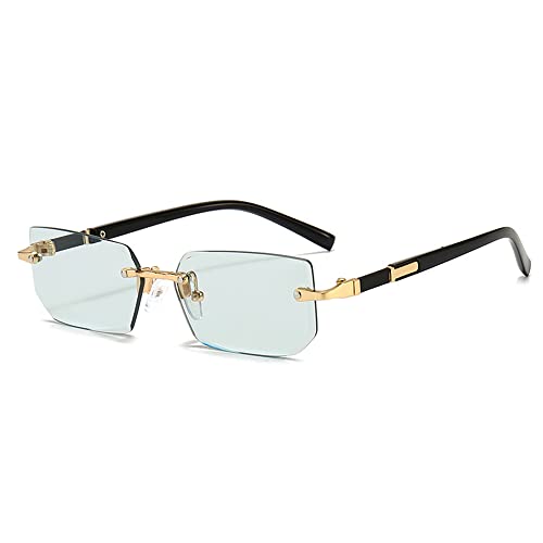 Image of 2023 New Rimless Sunglasses Rectangle Fashion Popular Women Men Shades Small Square Sun Glasses For Female Male Summer Traveling Oculos(Color:Green)