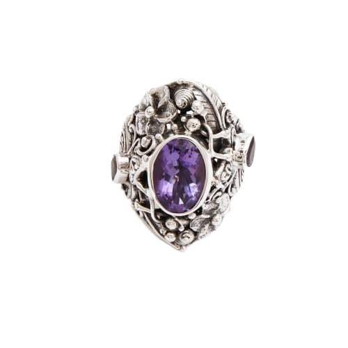 NOVICA Amethyst and Citrine Orchid Cocktail Ring