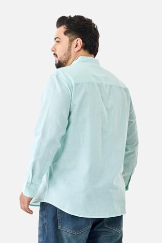 Image of SNITCH Men Casual Plus Size Shirt | Regular Fit Full Sleeve Mandarin Collar Striped Design | Premium Cotton Linen Blend & Breathable Fabric for Office & Everyday Wear
