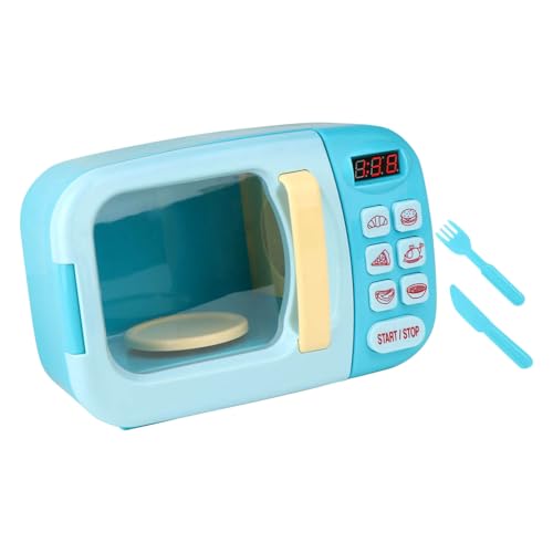 Yunir Electronic Microwave Play Set Cool Music Simulation Cooking Model Toy Turnable Tray for Children (Blue)