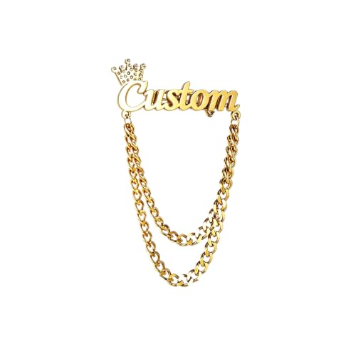YHLISO Custom Name Steel Brooch Pin with Tassels Crown