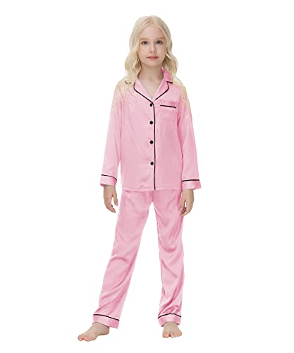 Verve Jelly Kleinkind Baby Mädchen Zweiteiler Pyjama Set Langarm Button Down Pyjama Oberteil Einfarbig Hemd Lange Hose Nachtwäsche Kleidung Rosa 160 13 14 Jahre
