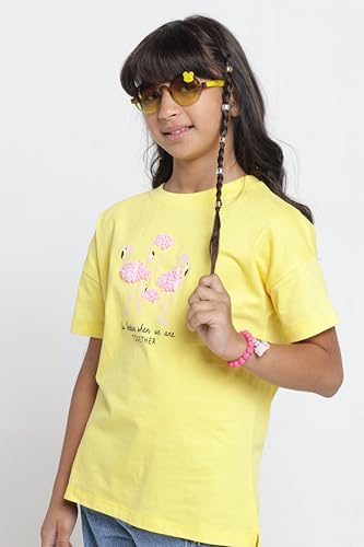 Image of Under Fourteen Only Girls Cotton Tops Collection - Round Neck, Crop Top, Full & Half Sleeve, Drop Shoulder, Ruffle Sleeve, Graphic Printed, Embroidered & Slub Knit Styles
