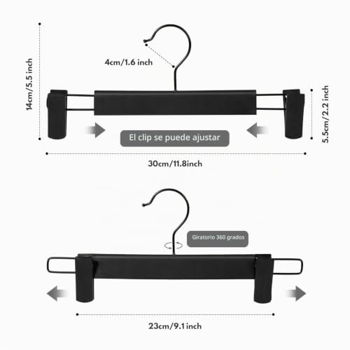 Miniatura 3 de Lamitocs 10 Perchas Para Pantalones, Perchas Faldas, 2 Duradera Con Pinzas, Para Pantalones Cortos, Pantalones, Camisas,Falda,Bufanda Negro