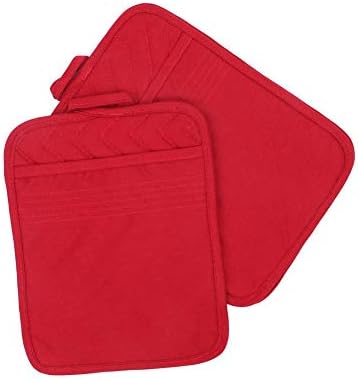 Anyi Pot Holders and Oven Mitts 7" X 9" Heat Resistant Cotton Pocket Pot holder Set Feature of Non Slip Kitchen Hot Pad Oven Mitts, 3-pack, Red