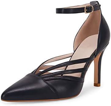Womens Pointed Toe High Heels Strappy Cutout Stiletto Wedding Dress Pumps Ankle Strap D'Orsay Heeled Sandals Shoes Black