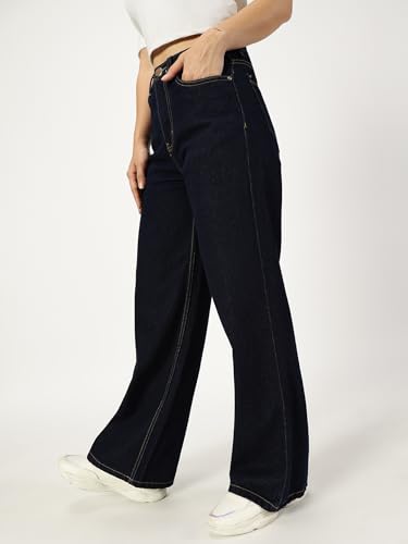 Image of THIRD QUADRANT Women Wide Leg Jeans with high Waist || Black Jeans for Women || Flared Jeans for Women