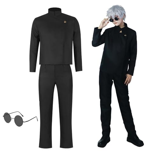 MeYuxg Satoru Gojo Cosplay Disfraz, Anime Cosplay Disfraz Gojo Satoru Uniforme Escolar Chaqueta con gafas, Disfraz de Carnaval Adulto Anime Uniforme Trajes para Carnaval Halloween Disfraz, Negro XL