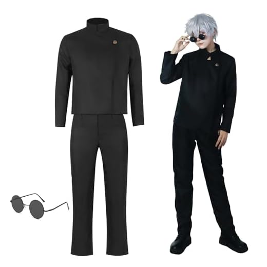 MeYuxg Satoru Gojo Cosplay Disfraz, Anime Cosplay Disfraz Gojo Satoru Uniforme Escolar Chaqueta con gafas, Disfraz de Carnaval Adulto Anime Uniforme Trajes para Carnaval Halloween Disfraz, Negro XL