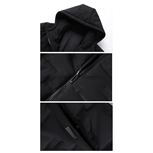 Casaco masculino com capuz térmico quente acolchoado acolchoado casaco leve com zíper, Branco, G