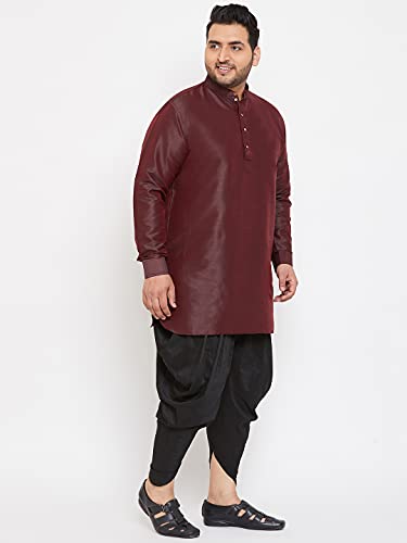 Image of VASTRAMAY Men's Silk Blend Solid Plus Kurta And Dhoti Set - Classic Ethnic Attire for Cultural Celebrations | Curved Hem Kurta With Contrast Cowl Dhoti Set