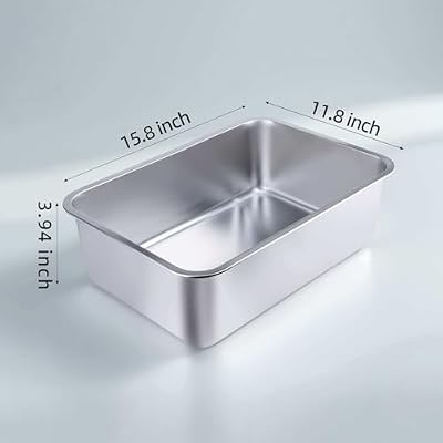 Stainless Steel Cat Litter Box - Small Litter Pan for Cats, Rabbits, and Pets, Non-Stick, Odor-Free, Easy to Clean, Splash-Proof, Sturdy and Durable(15.8 L x 11.8 W x 3.94 H)