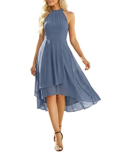 Image of Ever-Pretty Women's Halter Chiffon Midi Cocktail Wedding Guest Dress