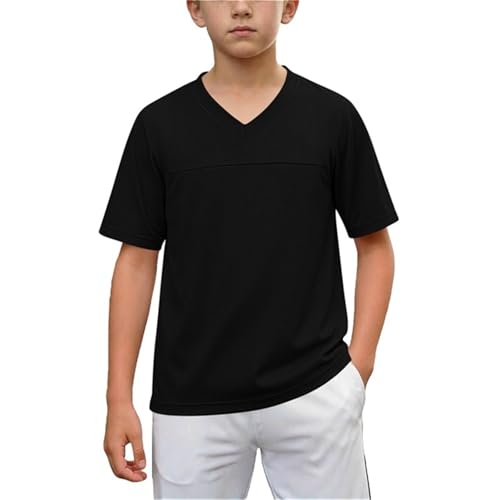 QUNPIU Quick Dry Football Jersey for Boy V Neck Lightweight Mesh Athletic Football Shirt Loose Fit Practice Sports Uniform Black