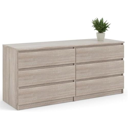 Home Square 2-Pc Scandinavian Design Bedroom Furniture Set with 6-Drawer Double Dresser & 2-Drawer Nightstands, Handle-Free, Extra High Drawer Sides, Smooth Metal Glides, in Truffle Gray