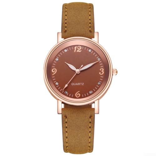 Leichte Damen Uhr Kunstleder Band Alltag 20g(Brown)