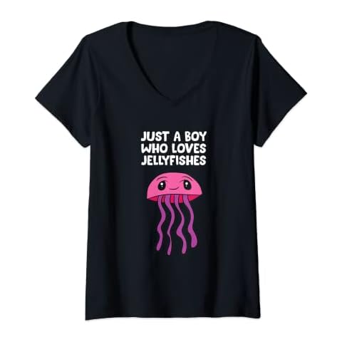 Womens Just a Boy Who Loves Jellyfishes V-Neck T-Shirt Cover