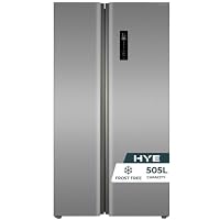 HYE Side By Side American Fridge Freezer - 505L, Frost Free, Inox | HYE 324L Fridge & 181L Freezer, Low Noise 37dB, 4 Fridge Shelves & 6 Freezer Compartments - Ideal for Family Kitchens