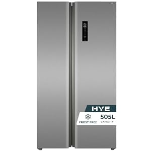 HYE American Fridge Freezer - Side By Side American Style Fridge Freezer, No Frost, 92cm Width, 505L Freestanding Design, Low Noise (37dB), Sleek Inox Finish, Ideal For Large Families - RF01AM505DS07