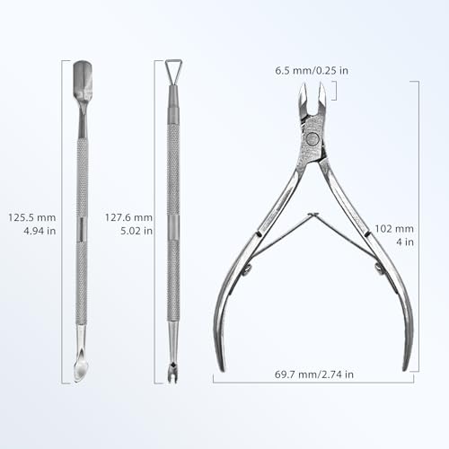 Delanie Nagelhautzange Set, Nagelhautschieber mit Gabel, Edelstahl Nagelhautentferner, Professionelles Werkzeug für Maniküre, Pediküre, für abgestorbene Haut und Nagelhaut, 3 Stück