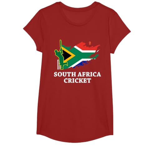 South Africa Cricket South African Flag Colours T-Shirt, Girls, Cranberry Red, Medium